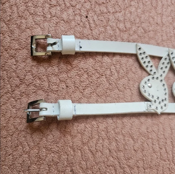 Vintage RARE Y2K AUTHENTIC Playboy White Leather Grommet 